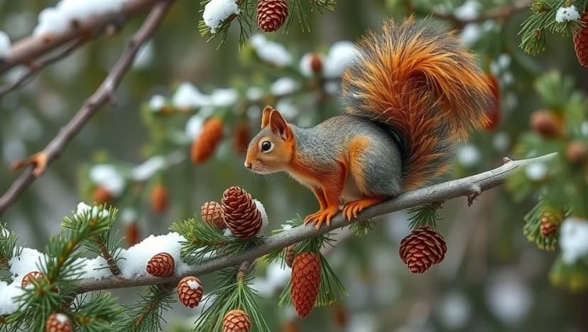 Ekorren satt i granen och väntade